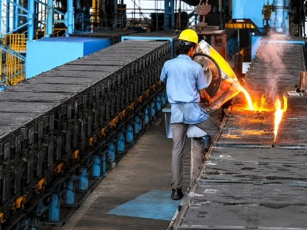 Molten Ingots being poured in a foundry